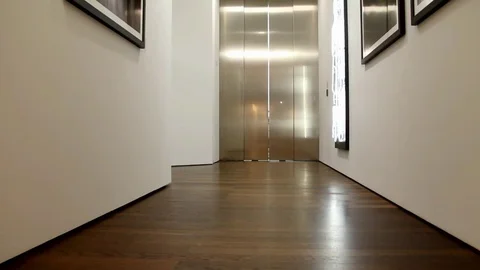 Mother and two children in elevator at the Burda museum. Stock Footage 74455611