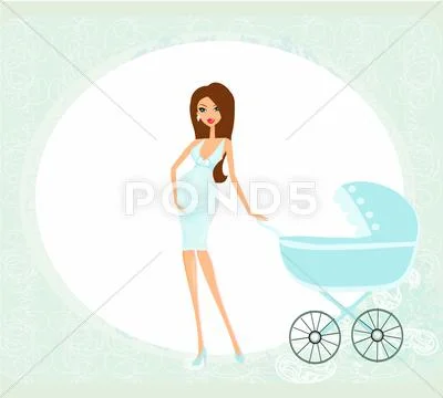 Mother with baby stroller Stock Illustrationen