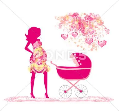 Mother with baby stroller Stock Illustrationen
