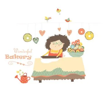 Mother baking donuts Stock Illustration