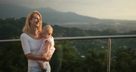 Mother with child sunset view Stock Footage 110862855