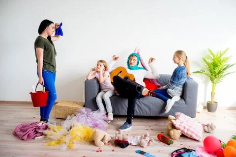 Mother cleaning up Stock Photos