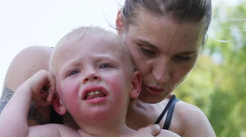 Mother Consoles Boy - 4k - Slow Motion Stock Footage 59158396
