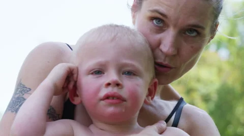 Mother Consoles Boy Camera - 4k - Slow Motion Stock Footage 59158288