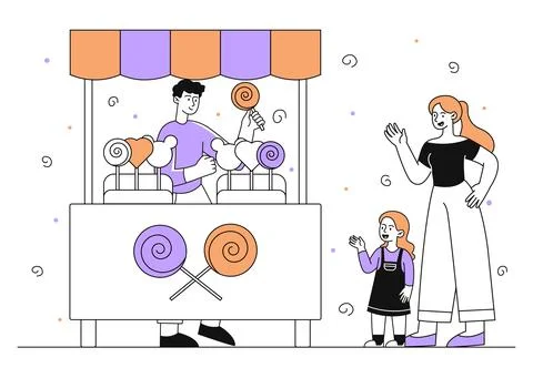 Mother with daughter at candy store vector Stock Illustration