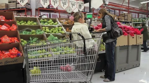 Mother Daughter Grocery Shopping Stock Footage 1627360