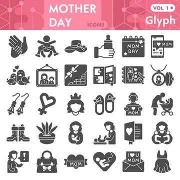Mother day solid icon set, mother and baby symbols collection or sketches Stock Illustration