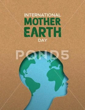 Mother Earth Day poster of paper cut woman head Stock Illustration