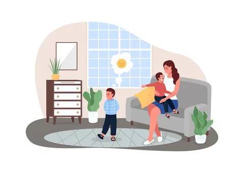Mother with fighting children 2D vector web banner, poster Illustrazione stock