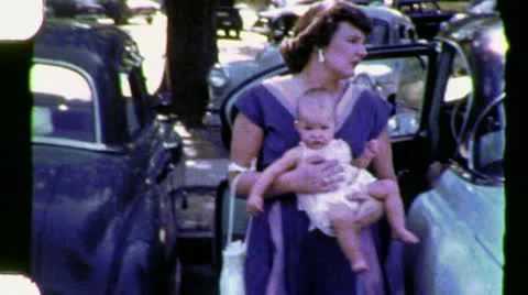MOTHER Getting Baby Out of Car Hold 1960s 50s Vintage Retro Film Home Movie 1598 Stock Footage