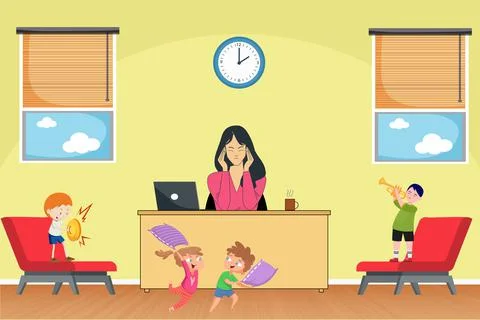 MOTHER HAVING HEADACHE Stock Illustration