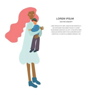 Mother hugging a boy. Stock Illustration
