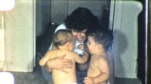 MOTHER HUGS BABIES Boys Sweet Happy 1950s Vintage 8mm Film Home Movie 626 Stock Footage