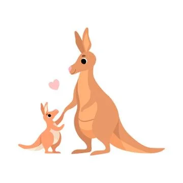 Mother Kangaroo with Its Baby, Cute Animal Family Vector Illustration Stock Illustration