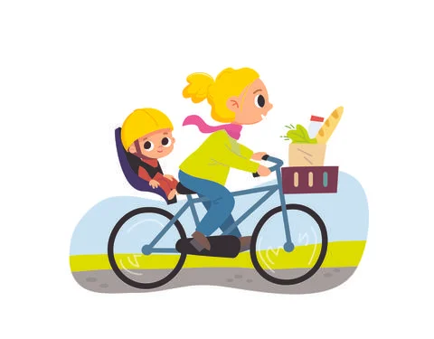 Mother with kid on bicycle. イラスト素材