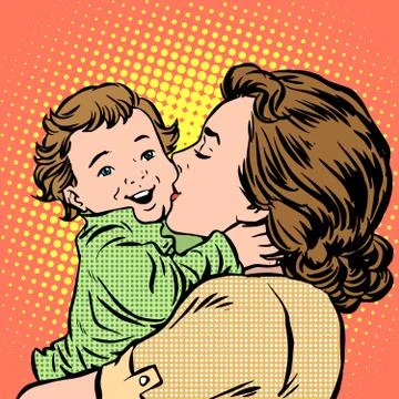 Mother kissing baby Stock Illustration