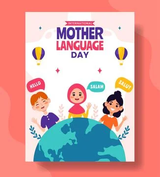 Mother Language Day Vertical Poster Flat Cartoon Hand Drawn Templates Backg.. Stock Illustration