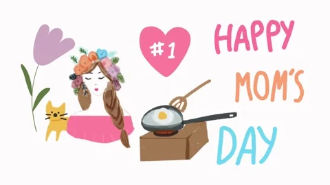 A mother lovingly with her cat in the kitchen, celebrating Mother's Day Stock Footage 311847570