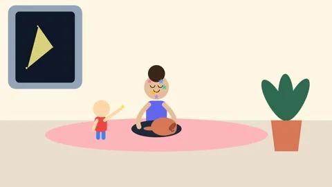 Mother Meditating While Toddler Plays With Magic Wand 2D Animation 스톡 동영상 341302469