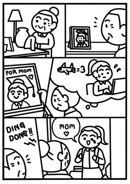 Mother Missing Daughter Working Abroad Family Reunion Comic Stock Illustration