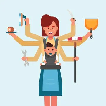 Mother multitasking concept 库存插图