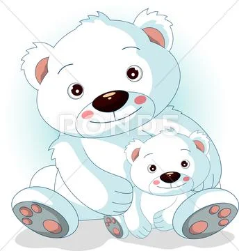 Mother polar bear with her son Stock Illustration