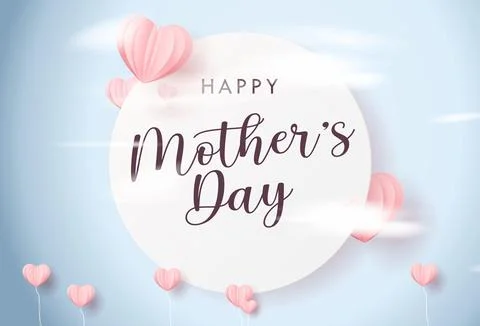 Mother postcard with paper flying elements on blue background with clouds. イラスト素材