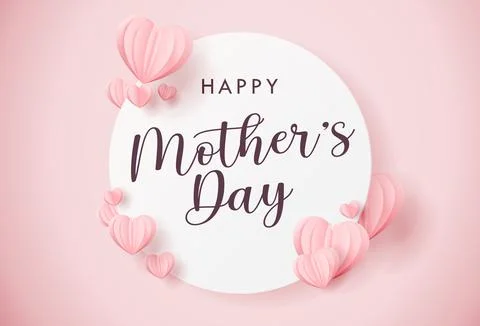Mother postcard with paper flying elements on pink background. Happy Mother's Stock Illustration