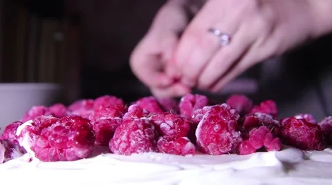 Mother prepares a festive cake. The cake is made of ladyfingers, cream and Stock Footage 59588482