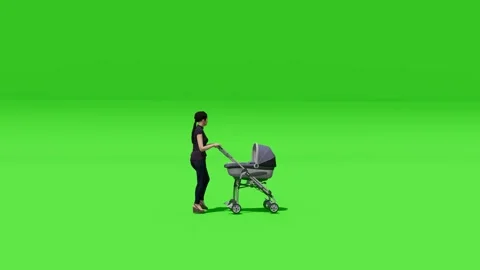 Mother Pushing Stroller Green Background Render Stock Footage 312973009