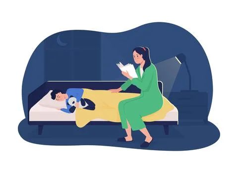 Mother read story 2D vector isolated illustration Stock Illustration