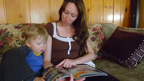 Mother reading book to son Stock Footage 80621487