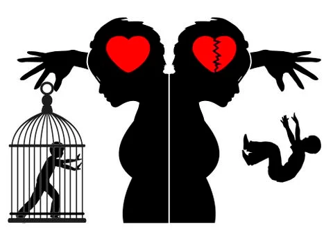 Mother with Schizophrenia between love and hate affecting the child Illustrazione stock