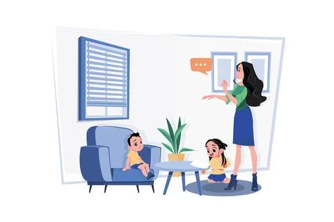 Mother Setting Ground Rules For Her Kids Stock Illustration
