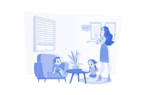 Mother Setting Ground Rules For Her Kids Stock Illustration