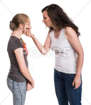 Mother shouting at her teenage daughter Stock Photos