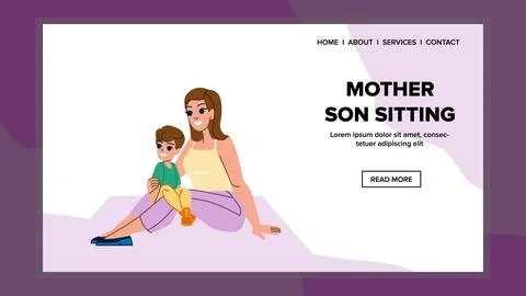 Mother son sitting vector Stock Illustration