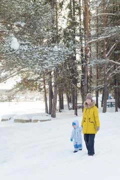 Mother with son in winter Stock Photos