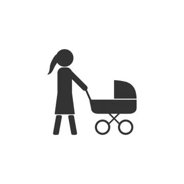 Mother, stroller icon. Vector illustration, flat design. Illustrazione stock