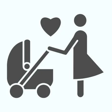 Mother with stroller solid icon. Child carriage with mom vector illustration イラスト素材