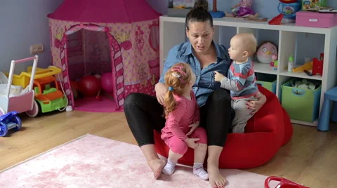 Mother talking and have fun with children  Stock Footage 59940907