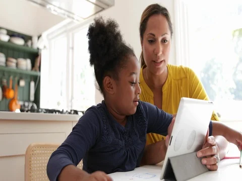 Mother teaching Daughter with the help of digital tablet Vidéo gratuite 81393065