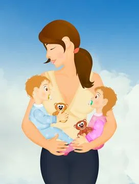 Mother with twins Stock Illustration