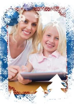 Mother using tablet pc with her daughter Illustrazione stock