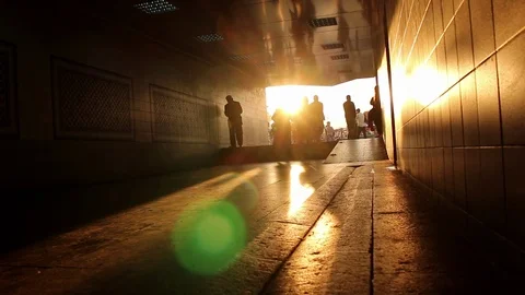 Mother Walking Under the Bridge Stock Footage 94175024