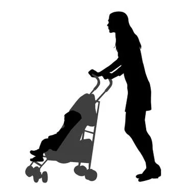 Mother walking while pushing a stroller Stock Illustration