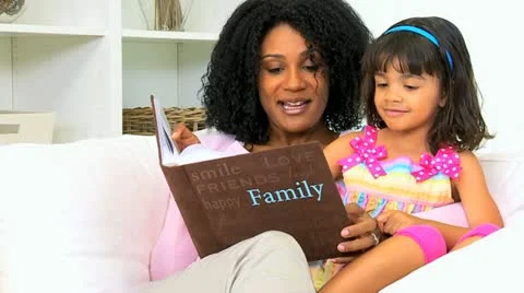 Mother Young Child Looking Photo Album Stock Footage