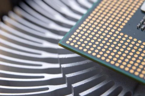 The motherboard and computer components. Computer accessories on a workshop t Foto stock