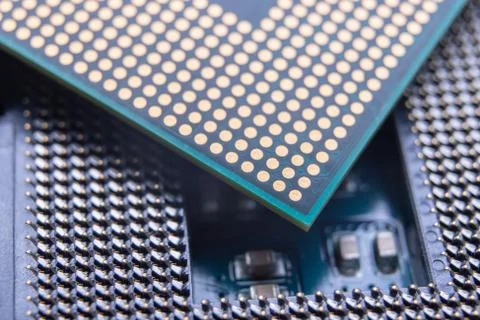 The motherboard and computer components. Computer accessories on a workshop t Foto stock