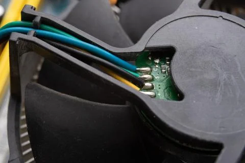 The motherboard and computer components. Computer accessories on a workshop t Stock Photos